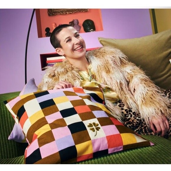 Ikea Mavinn Limited Edition Cushion Pillow Covers X2 Cat & Check Pattern Mod EUC - Picture 10 of 11